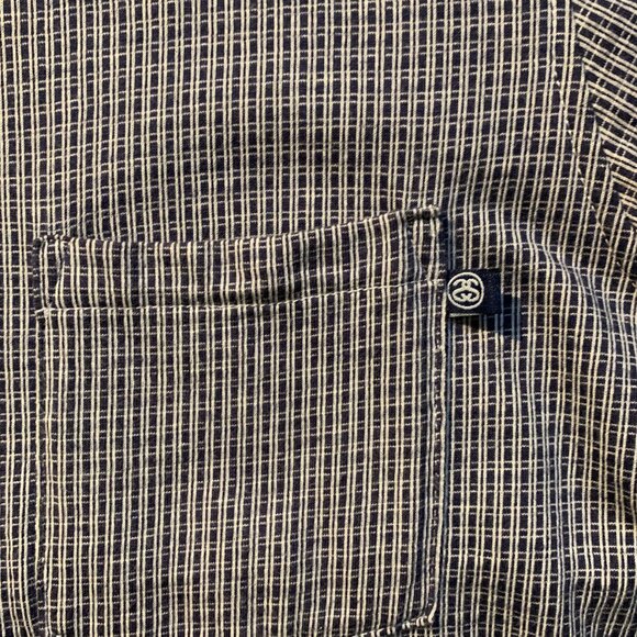 STUSSY Polo Shirt, Short Sleeve, Blue/White Pattern, Men's Large - Picture 3 of 5